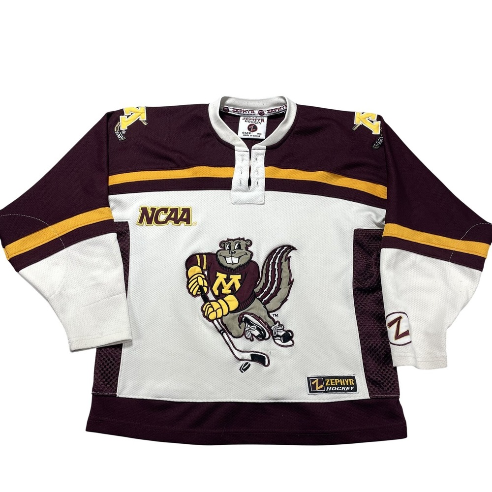 Minnesota Golden Gophers Jersey Boys Small Maroon White NCAA Hockey Zephyr